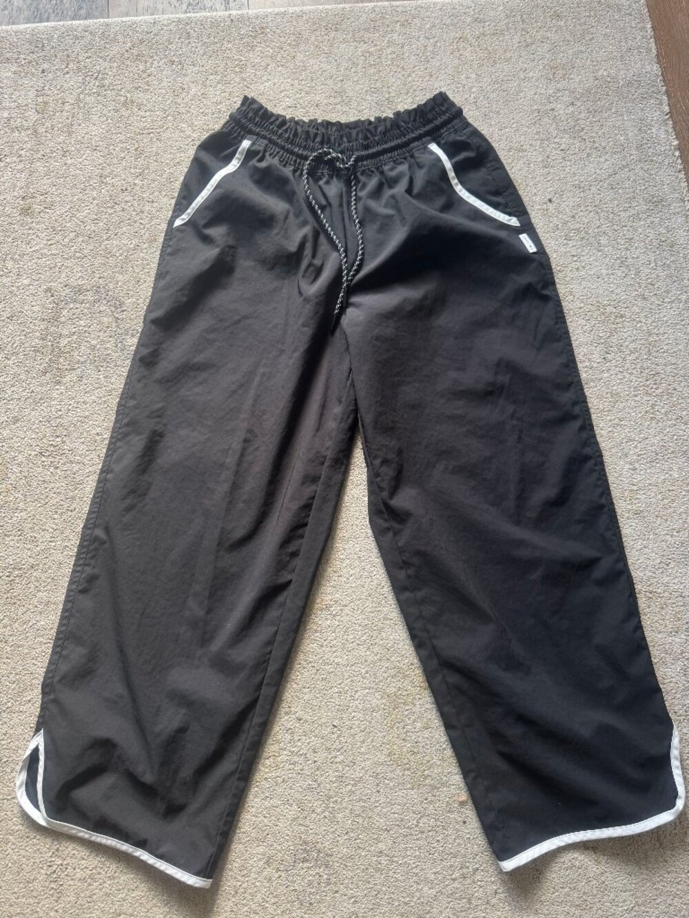 OFFLINE by Aerie Black Wide Leg Track Pants White Piping XS